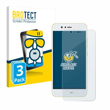 Vorderseite einer Produktverpackung mit dem Markenlogo BROTECT. Daneben ist das Gerät Huawei Nova 2 mit dem zugehörigen Displa