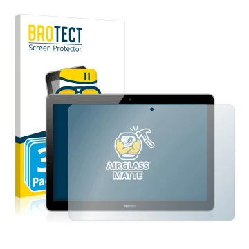 Vorderseite einer Produktverpackung mit dem Markenlogo BROTECT. Daneben ist das Gerät Huawei MediaPad T3 10 mit dem zugehörige