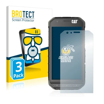 Vorderseite einer Produktverpackung mit dem Markenlogo BROTECT. Daneben ist das Gerät Caterpillar Cat S31 mit dem zugehörigen 