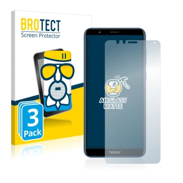 Vorderseite einer Produktverpackung mit dem Markenlogo BROTECT. Daneben ist das Gerät Honor 7X mit dem zugehörigen Displayschu
