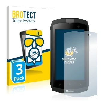 Vorderseite einer Produktverpackung mit dem Markenlogo BROTECT. Daneben ist das Gerät Crosscall Trekker M1 mit dem zugehörigen