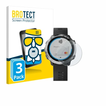 Vorderseite einer Produktverpackung mit dem Markenlogo BROTECT. Daneben ist das Gerät Garmin Forerunner 645 mit dem zugehörige