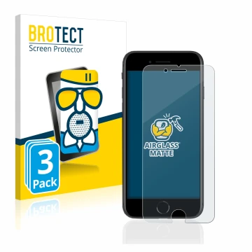 Vorderseite einer Produktverpackung mit dem Markenlogo BROTECT. Daneben ist das Gerät Apple iPhone SE 2 2020 mit dem zugehörig