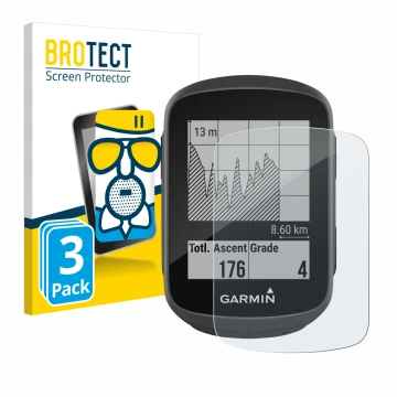Vorderseite einer Produktverpackung mit dem Markenlogo BROTECT. Daneben ist das Gerät Garmin Edge 130 mit dem zugehörigen Disp