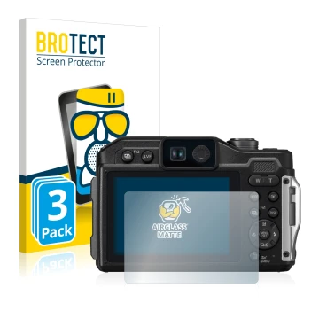 Vorderseite einer Produktverpackung mit dem Markenlogo BROTECT. Daneben ist das Gerät Panasonic Lumix DC-FT7 mit dem zugehörig