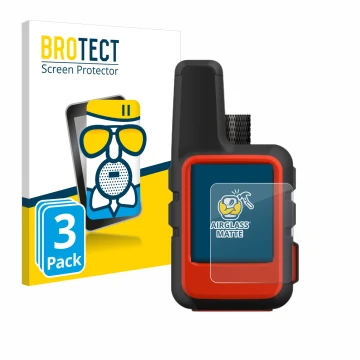 Vorderseite einer Produktverpackung mit dem Markenlogo BROTECT. Daneben ist das Gerät Garmin inReach Mini mit dem zugehörigen 