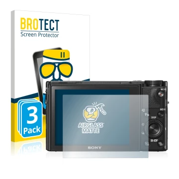 Vorderseite einer Produktverpackung mit dem Markenlogo BROTECT. Daneben ist das Gerät Sony Cyber-Shot DSC-RX100 VI mit dem zug