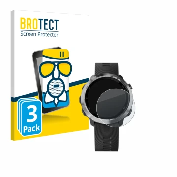 Vorderseite einer Produktverpackung mit dem Markenlogo BROTECT. Daneben ist das Gerät Garmin Forerunner 645 Music mit dem zuge