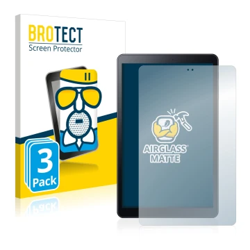 Vorderseite einer Produktverpackung mit dem Markenlogo BROTECT. Daneben ist das Gerät Samsung Galaxy Tab A 10.5 2018 LTE mit d