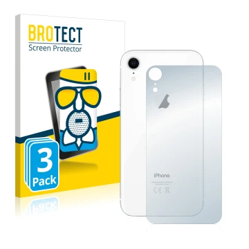 Vorderseite einer Produktverpackung mit dem Markenlogo BROTECT. Daneben ist das Gerät Apple iPhone XR (Rückseite) mit dem zuge