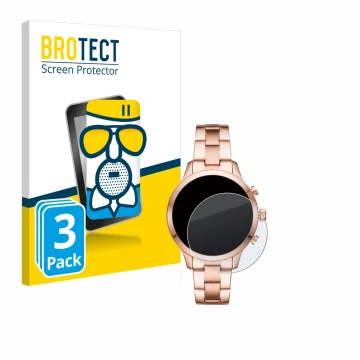 Vorderseite einer Produktverpackung mit dem Markenlogo BROTECT. Daneben ist das Gerät Michael Kors Access Runway (41 mm) mit d