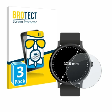 Vorderseite einer Produktverpackung mit dem Markenlogo BROTECT. Daneben ist das Gerät Armbanduhren (Kreisrund, ø: 37.5 mm) mit