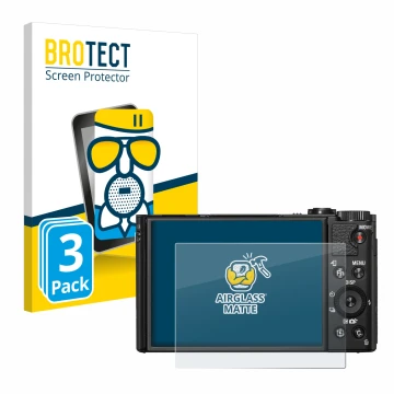 Vorderseite einer Produktverpackung mit dem Markenlogo BROTECT. Daneben ist das Gerät Sony Cyber-Shot DSC-HX99 mit dem zugehör