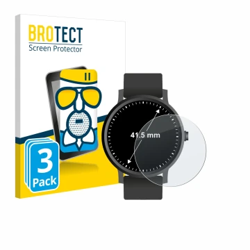 Vorderseite einer Produktverpackung mit dem Markenlogo BROTECT. Daneben ist das Gerät Armbanduhren (Kreisrund, ø: 41.5 mm) mit