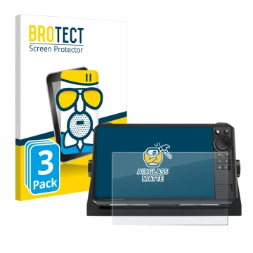 Vorderseite einer Produktverpackung mit dem Markenlogo BROTECT. Daneben ist das Gerät Lowrance HDS 9 Live Echolot mit dem zuge