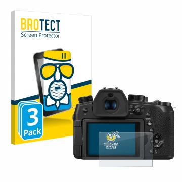 Vorderseite einer Produktverpackung mit dem Markenlogo BROTECT. Daneben ist das Gerät Panasonic Lumix DC-FZ1000 II mit dem zug