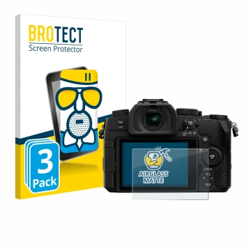 Vorderseite einer Produktverpackung mit dem Markenlogo BROTECT. Daneben ist das Gerät Panasonic Lumix DC-G91 mit dem zugehörig
