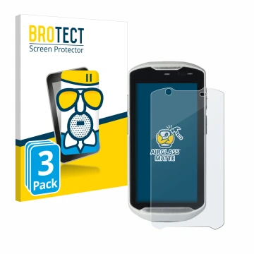 Vorderseite einer Produktverpackung mit dem Markenlogo BROTECT. Daneben ist das Gerät Zebra TC52-HC mit dem zugehörigen Displa