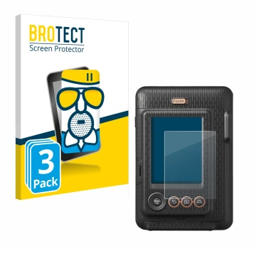 Vorderseite einer Produktverpackung mit dem Markenlogo BROTECT. Daneben ist das Gerät Fujifilm Instax Mini LiPlay mit dem zuge