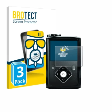 Vorderseite einer Produktverpackung mit dem Markenlogo BROTECT. Daneben ist das Gerät Medtronic Minimed 640G mit dem zugehörig