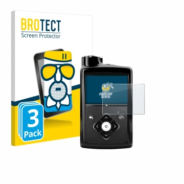 Vorderseite einer Produktverpackung mit dem Markenlogo BROTECT. Daneben ist das Gerät Medtronic Minimed 670G mit dem zugehörig