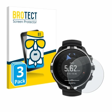 Vorderseite einer Produktverpackung mit dem Markenlogo BROTECT. Daneben ist das Gerät Suunto Spartan Sport Wrist HR Baro Steal