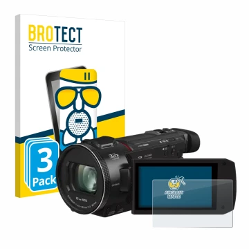 Vorderseite einer Produktverpackung mit dem Markenlogo BROTECT. Daneben ist das Gerät Panasonic HC-VXF11 mit dem zugehörigen D