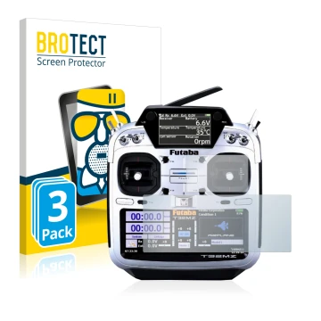 Vorderseite einer Produktverpackung mit dem Markenlogo BROTECT. Daneben ist das Gerät Robbe Futaba T32MZ mit dem zugehörigen D