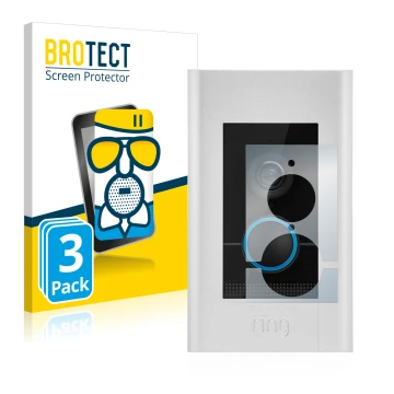 Vorderseite einer Produktverpackung mit dem Markenlogo BROTECT. Daneben ist das Gerät Ring Video Doorbell Elite mit dem zugehö