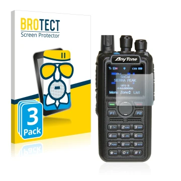 Vorderseite einer Produktverpackung mit dem Markenlogo BROTECT. Daneben ist das Gerät AnyTone AT-D878UV mit dem zugehörigen Di