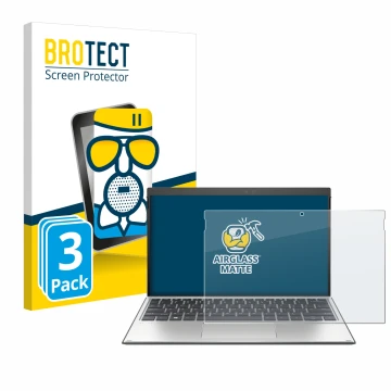 Vorderseite einer Produktverpackung mit dem Markenlogo BROTECT. Daneben ist das Gerät HP Elite x2 G4 mit dem zugehörigen Displ