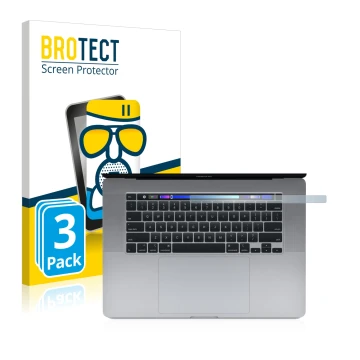 Vorderseite einer Produktverpackung mit dem Markenlogo BROTECT. Daneben ist das Gerät Apple MacBook Pro 16