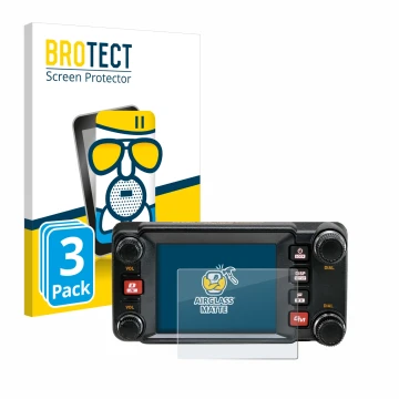 Vorderseite einer Produktverpackung mit dem Markenlogo BROTECT. Daneben ist das Gerät Yaesu FTM-400XDR mit dem zugehörigen Dis
