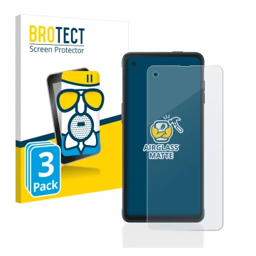 Vorderseite einer Produktverpackung mit dem Markenlogo BROTECT. Daneben ist das Gerät Samsung Galaxy XCover Pro mit dem zugehö