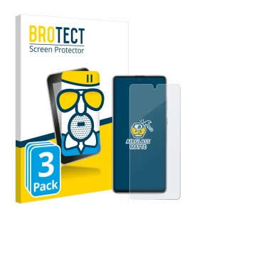 Vorderseite einer Produktverpackung mit dem Markenlogo BROTECT. Daneben ist das Gerät Samsung Galaxy Note 10 Lite mit dem zuge