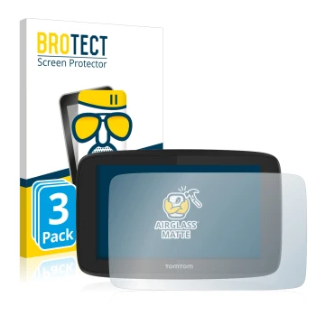 Vorderseite einer Produktverpackung mit dem Markenlogo BROTECT. Daneben ist das Gerät TomTom Go Professional 520 mit dem zugeh