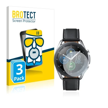 Vorderseite einer Produktverpackung mit dem Markenlogo BROTECT. Daneben ist das Gerät Samsung Galaxy Watch 3 (41mm) mit dem zu