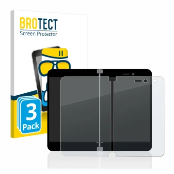 Vorderseite einer Produktverpackung mit dem Markenlogo BROTECT. Daneben ist das Gerät Microsoft Surface Duo mit dem zugehörige