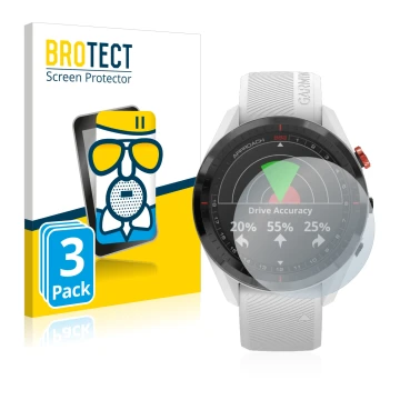 Vorderseite einer Produktverpackung mit dem Markenlogo BROTECT. Daneben ist das Gerät Garmin Approach S62 mit dem zugehörigen 