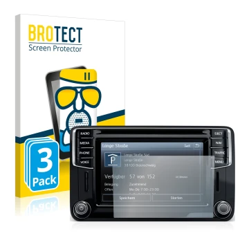 Vorderseite einer Produktverpackung mit dem Markenlogo BROTECT. Daneben ist das Gerät Volkswagen Caddy 2015 Discover Media 6.5