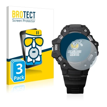 Vorderseite einer Produktverpackung mit dem Markenlogo BROTECT. Daneben ist das Gerät Casio G-Shock GBD-H1000 mit dem zugehöri