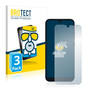Vorderseite einer Produktverpackung mit dem Markenlogo BROTECT. Daneben ist das Gerät Motorola Moto E6s mit dem zugehörigen Di