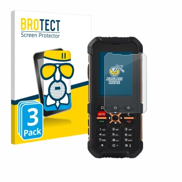 Vorderseite einer Produktverpackung mit dem Markenlogo BROTECT. Daneben ist das Gerät RugGear RG170 mit dem zugehörigen Displa