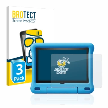 Vorderseite einer Produktverpackung mit dem Markenlogo BROTECT. Daneben ist das Gerät Amazon Fire HD 8 Kids Edition 2020 (10. 