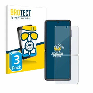Vorderseite einer Produktverpackung mit dem Markenlogo BROTECT. Daneben ist das Gerät Samsung Galaxy Z Flip 5G mit dem zugehör
