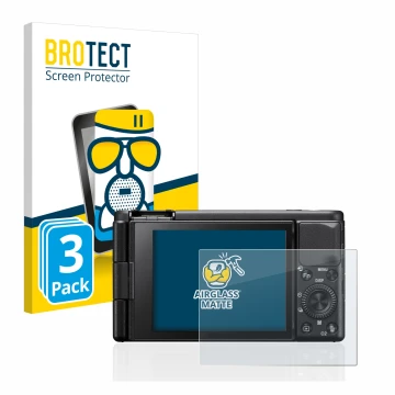 Vorderseite einer Produktverpackung mit dem Markenlogo BROTECT. Daneben ist das Gerät Sony ZV-1 mit dem zugehörigen Displaysch