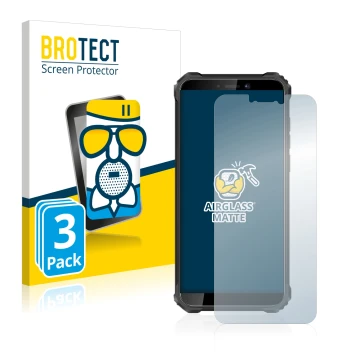 Vorderseite einer Produktverpackung mit dem Markenlogo BROTECT. Daneben ist das Gerät Oukitel WP5 Pro mit dem zugehörigen Disp