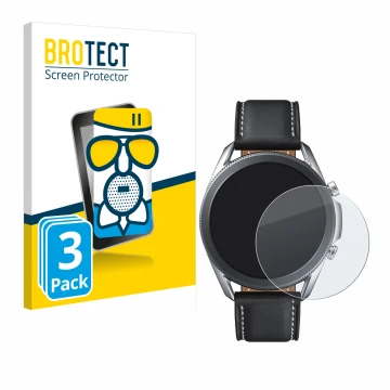 Vorderseite einer Produktverpackung mit dem Markenlogo BROTECT. Daneben ist das Gerät Samsung Galaxy Watch 3 (45mm) mit dem zu