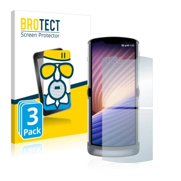 Vorderseite einer Produktverpackung mit dem Markenlogo BROTECT. Daneben ist das Gerät Motorola Razr 5G 2020 mit dem zugehörige