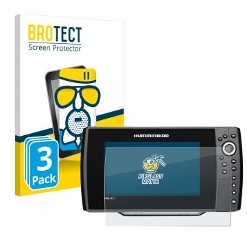 Vorderseite einer Produktverpackung mit dem Markenlogo BROTECT. Daneben ist das Gerät Humminbird Helix 9 G2N mit dem zugehörig